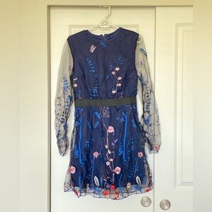 Floral Embroidered Sheer Sleeve Dress